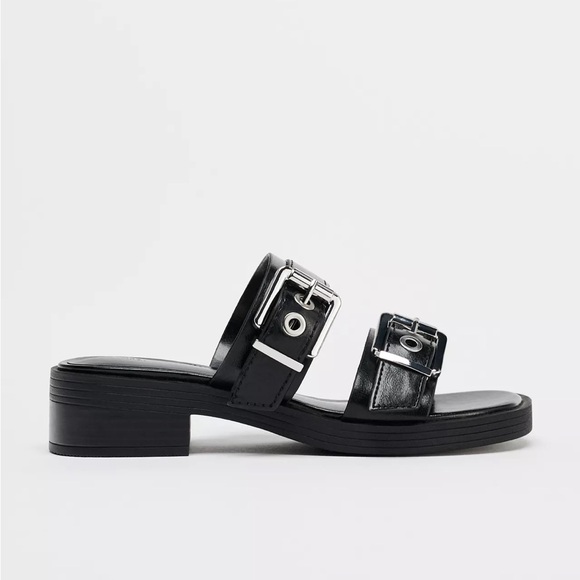 Zara Black Leather Sandals with Silver Buckles size 38 - Picture 7 of 8